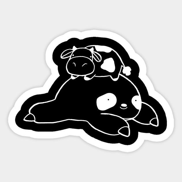 Sloth and Little Cow Black and White Line Sticker by saradaboru